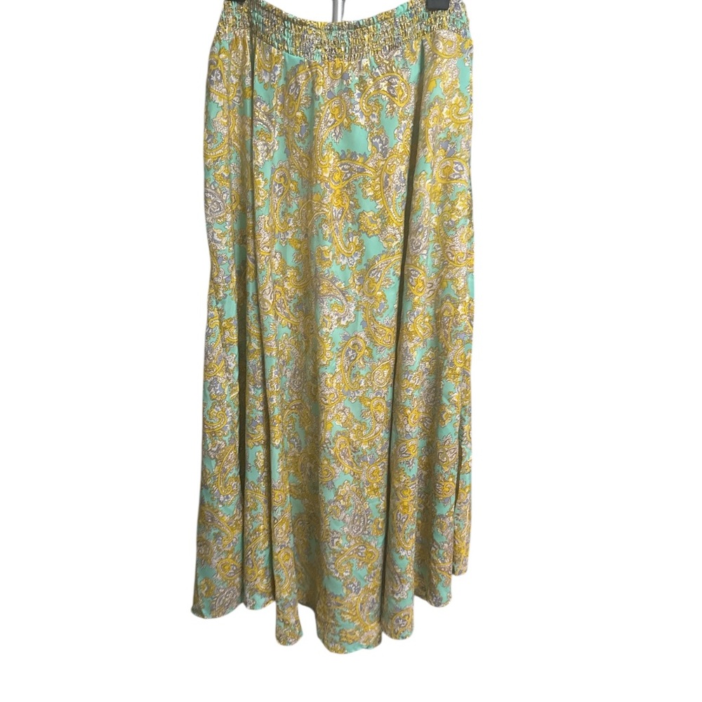 Chelsea & Theodore Yellow and Blue Paisley A-Line Skirt - Picture 2 of 2
